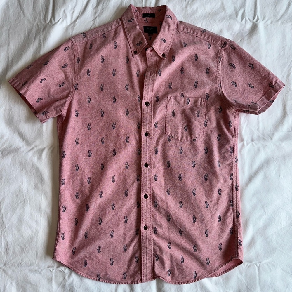J.Crew Short-Sleeve Oxford Casual Button-Down Shirt Men’s Medium Size Seahorse